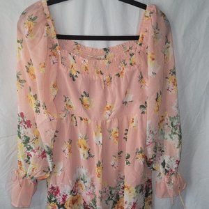 Entro Pink Baby Doll Shirt with Floral long Sleeve